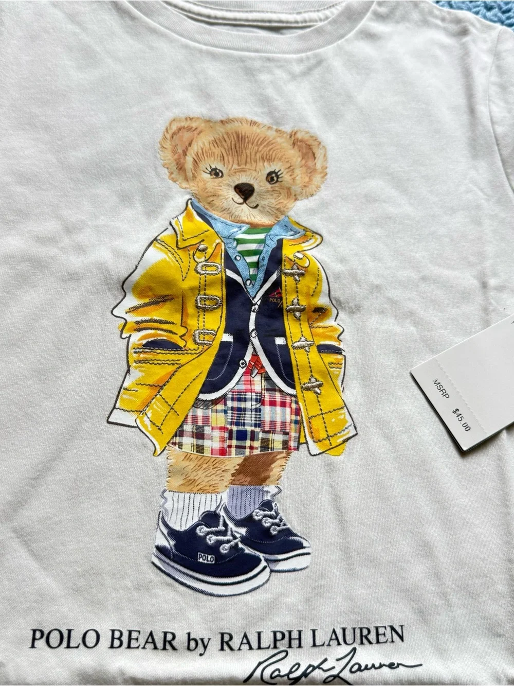 Polo by Ralph Lauren Cream Tee with Yellow Jacket Bear Graphic